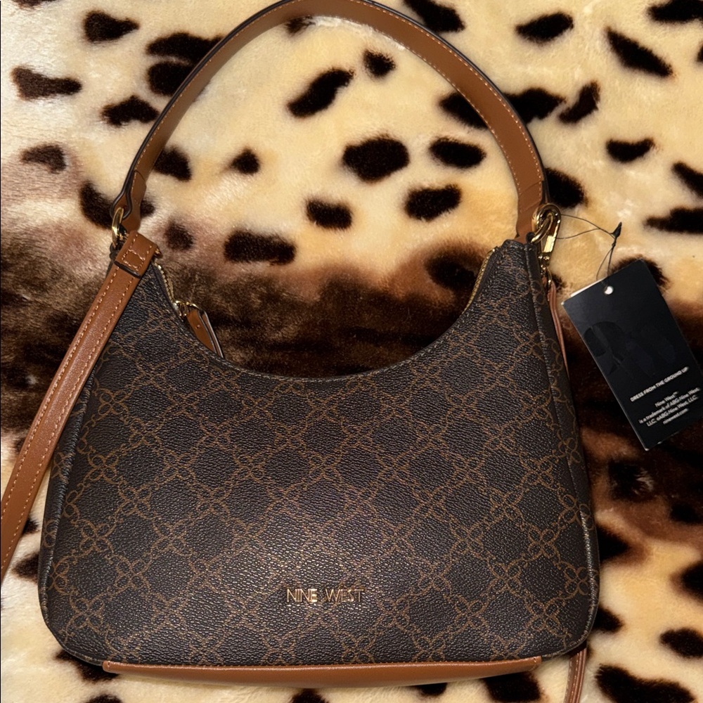 Nine West Dark Brown Patterned Shoulder Bag